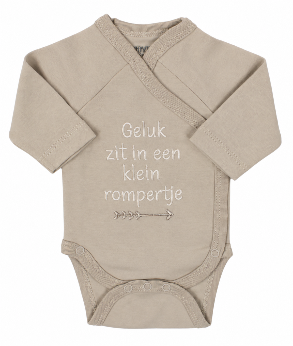 Baby overslagromper geluk klein rompertje, zand