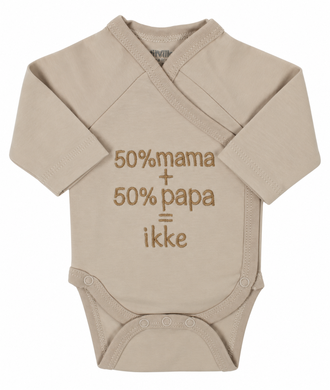 Baby overslagromper 50% mama + 50% papa, zand